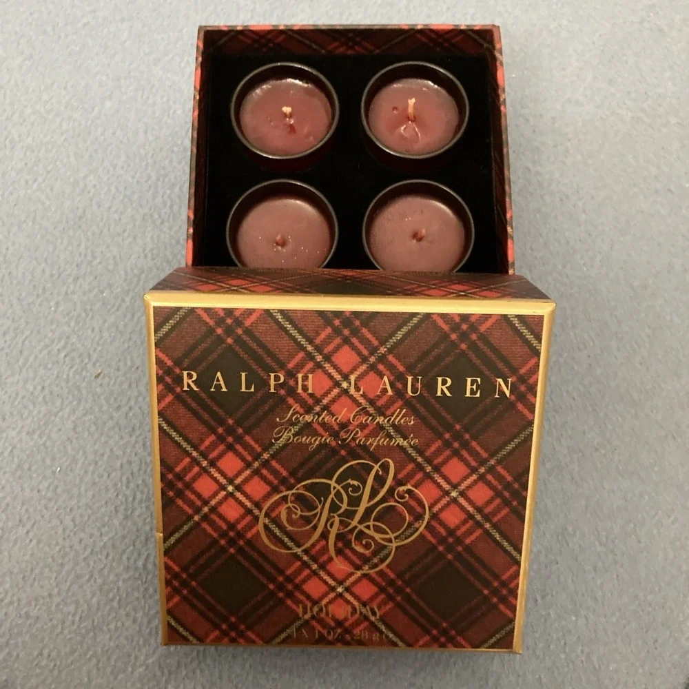 NIB RALPH LAUREN HOLIDAY Scent Votive Soy Blend 4 x 1oz Red‎ Glass Candles